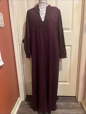 RAGA Nisha Plum Tie-Neck Embroidered Maxi beautiful w/liner/ slits
